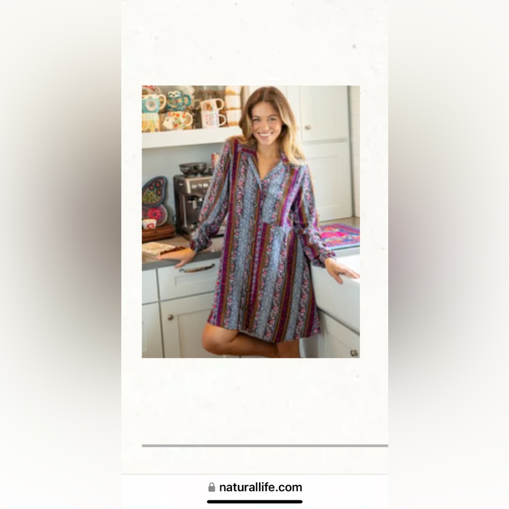 NATURAL LIFE Ainsley Woven Tunic Multicolor Button-Down Shirt Dress - NWT